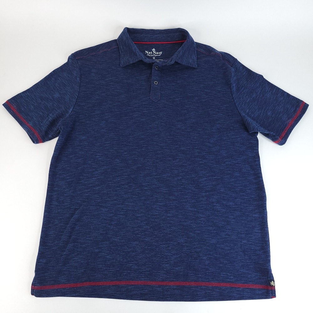 Nat Nast Polo Shirt Mens Medium Heathered‎ Blue Red Stitching Luxury Originals
